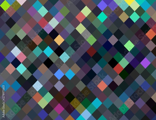 Multicolor pixel background. Diamond holographic bright pattern. Checkered crystal illustration.