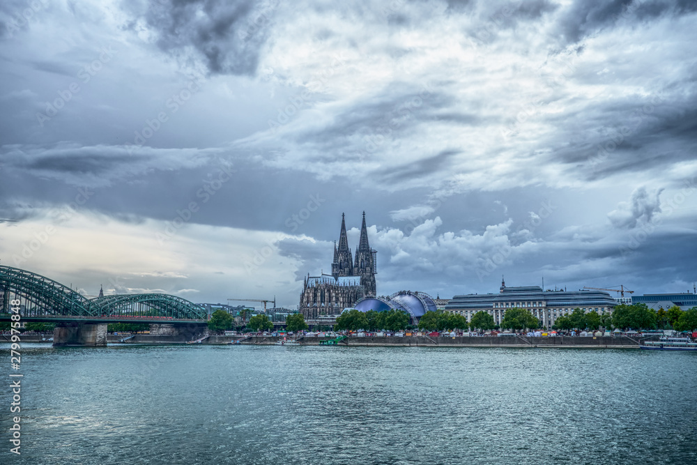 Cologne Cathedral Rhine river cloudy sky