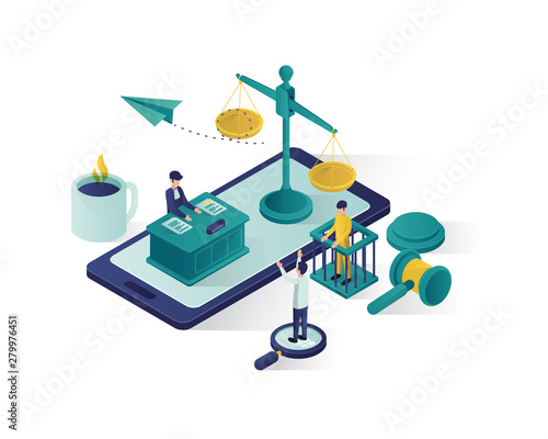 justice and law isometric illustration , law firm isometric illustration,  online law judgement isometric illustration for website landing page,banner,infographic,presentation illustration vector