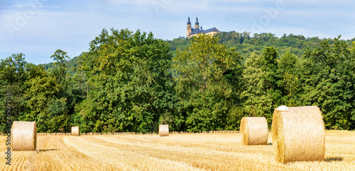 Lichtenfels, Landschaft in Oberfranken im Hintergrund Kloster Banz und blauer Himmel, Panorama photo