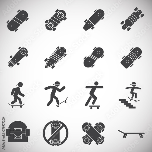 Skateboarding related icons set on background for graphic and web design. Simple illustration. Internet concept symbol for website button or mobile app. photo