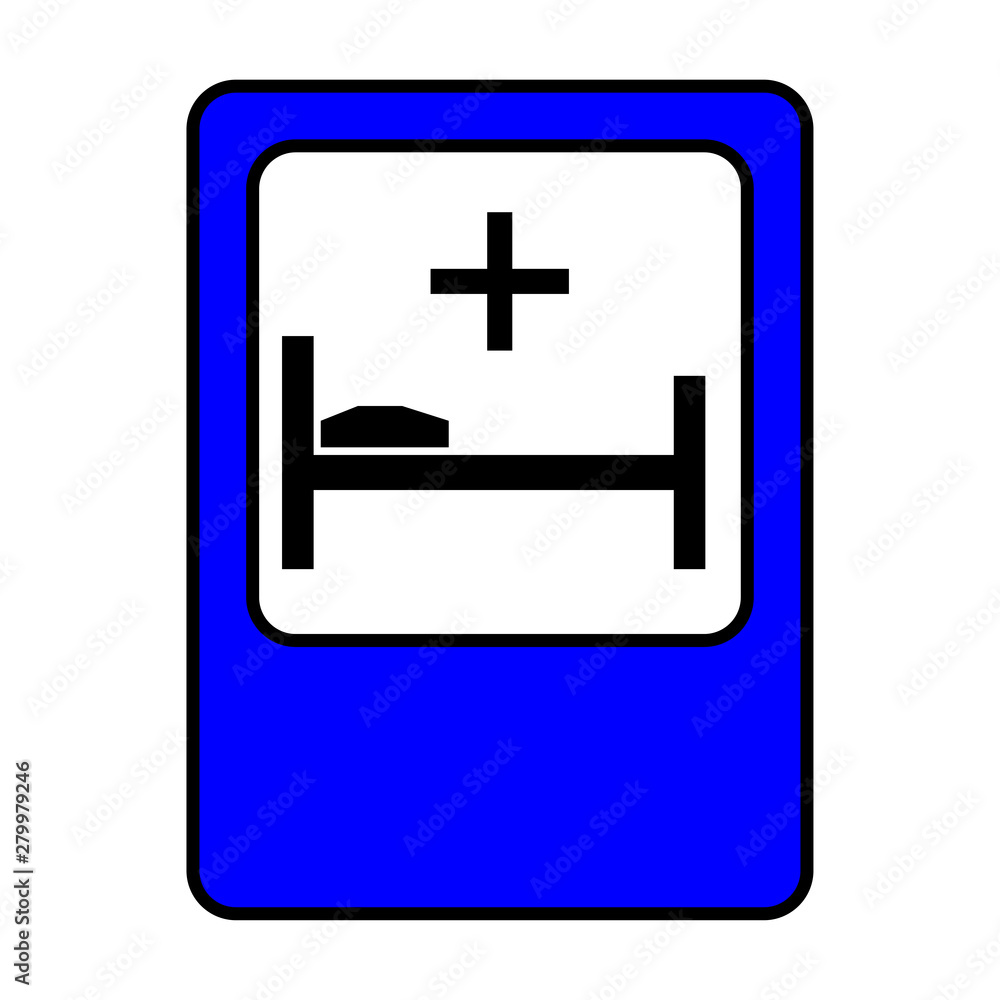 Traffic sign hospital. Bed and cross sign Traffic sign hospital. Bed and cross sign