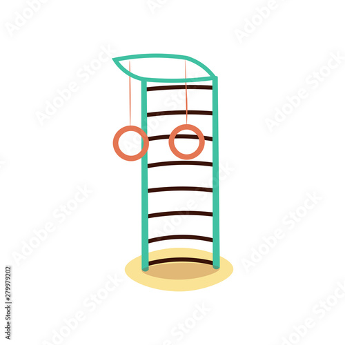 Cute vector cartoon illustration of home sport wall bar with gymnastic rings. Sport kids equipment, home and street bars with ring and pull up bar.