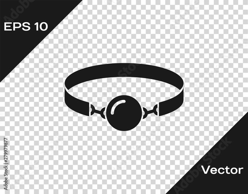 Grey Silicone ball gag with a leather belt icon isolated on tran