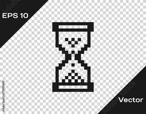 Grey Hourglass pixel with flowing sand icon isolated on transpar photo