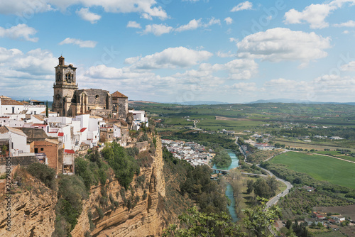 Aerial view of Arcos de la Frontera with St. Mary Parish Church - Cadiz Province, Andalusia, Spain