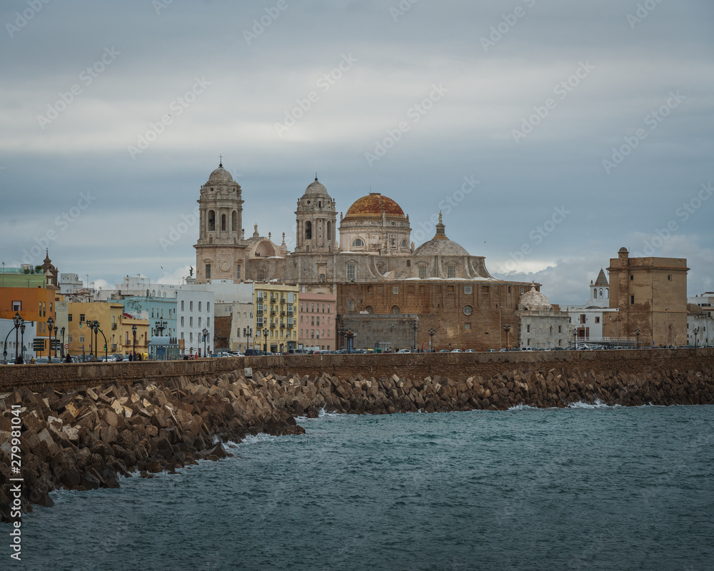 Cadiz skyline with sea and Cathedral - Cadiz, Andalusia, Spain