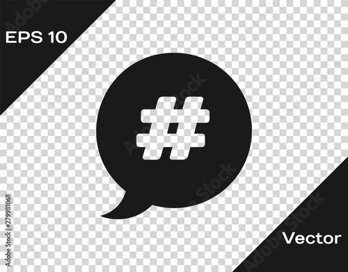 Grey Hashtag speech bubble icon isolated on transparent backgrou