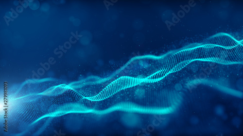 Blue color digital particles wave flow cyberspace abstract technology background concept photo