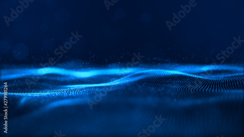 Fototapeta Naklejka Na Ścianę i Meble -  Blue color digital particles wave flow cyberspace abstract technology background concept