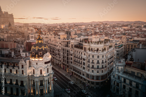 Aerial view of Gran Via Street - Madrid, Spain