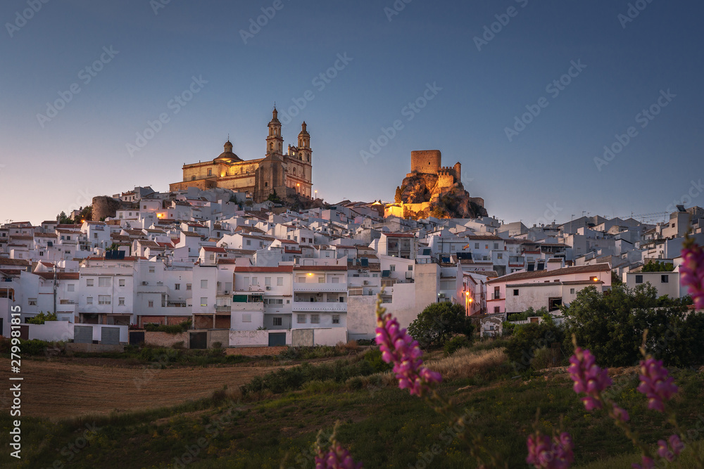 Olvera city with Castle and Cathedral at sunset - Olvera, Cadiz Province, Andalusia, Spain
