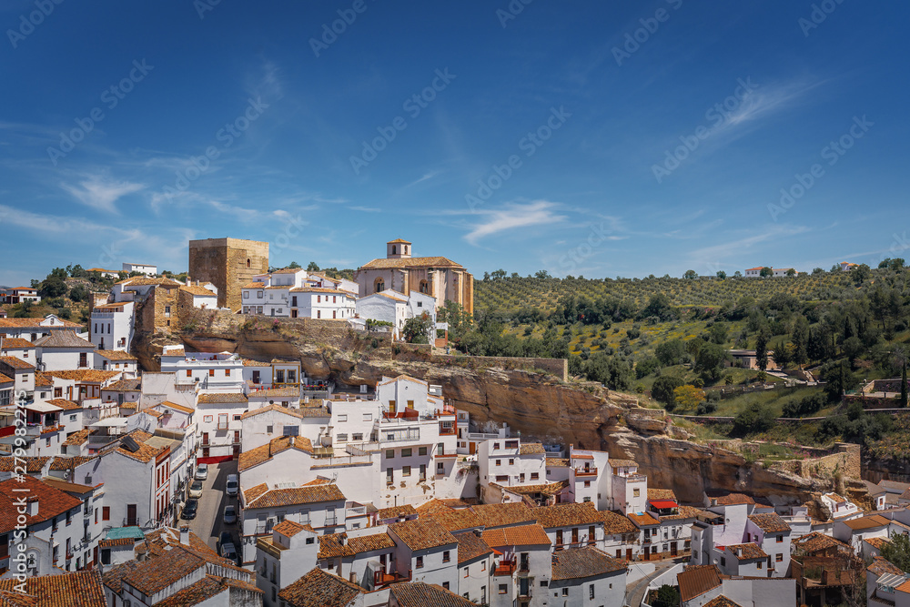 Aerial view of Setenil de las Bodegas - Setenil de las Bodegas, Cadiz Province, Andalusia, Spain