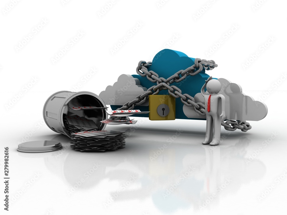 Naklejka premium 3d rendering Cloud computing, security envelop with computer technician 