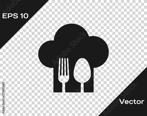 Grey Chef hat with fork and spoon icon isolated on transparent b