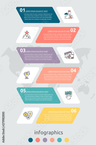 Vector infographic flat template concept for six labels, diagram, graph. Business concept with 6 options. For content, flowchart, steps, timeline, web, workflow, marketing, presentation