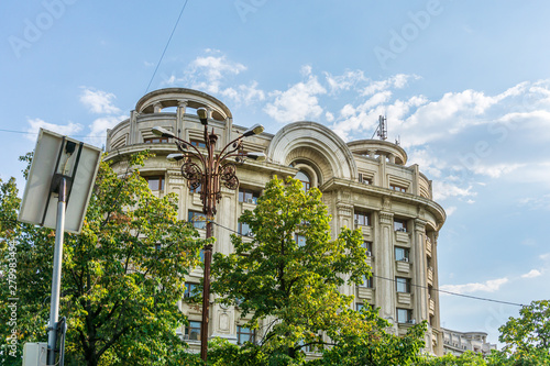 BUCHAREST, ROMANIA - August 28, 2017: antique building view in Old Town Bucharest, Romanian photo