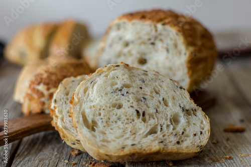 sliced sourdough bread loaf on the wooden table