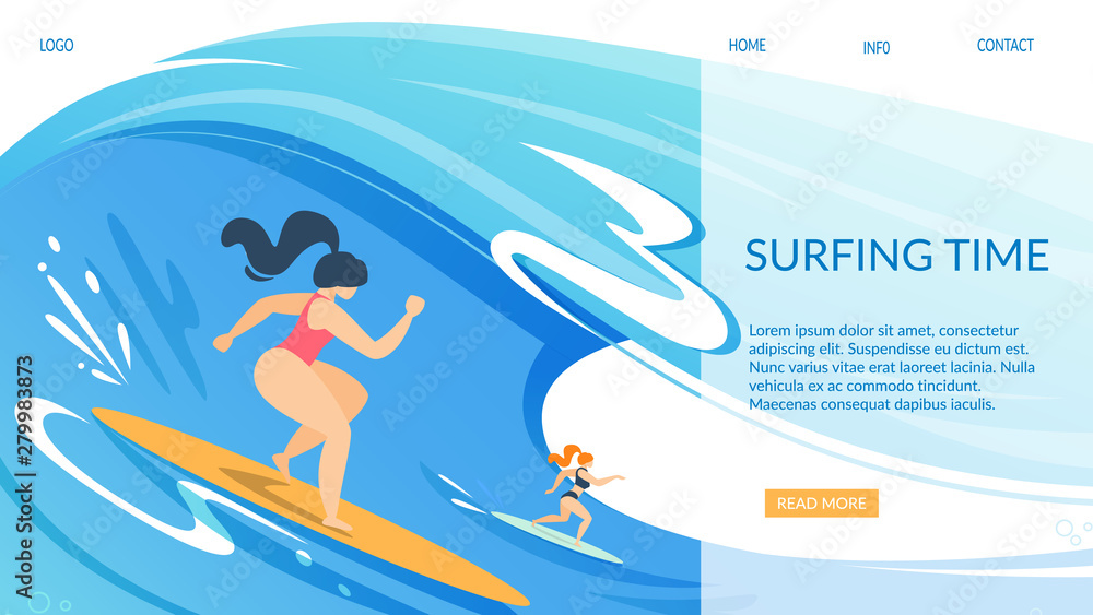 Surfing Time Horizontal Banner, Sport Activity