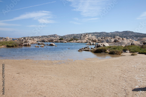 Island called La Maddalena located north of Sardinia in central Italy. Rocks and beaches and blue sea on a sunny day.