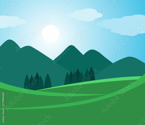 Beautiful day in the mountains - mountains landscape illustration