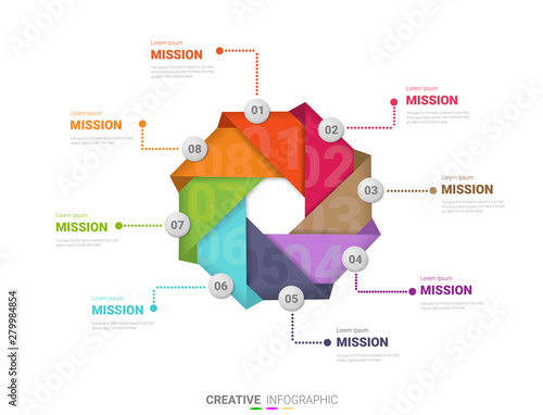 Infographic design template with numbers 8 option for Presentation infographic, Timeline infographics, steps or processes. Vector illustration.