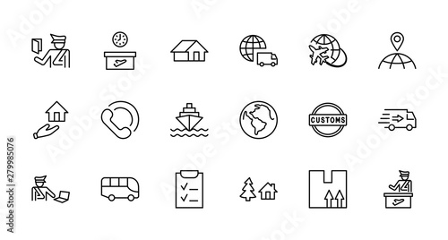 International Customs Day Set Line Vector Icons. Editable Stroke. 32x32 Pixel Perfect