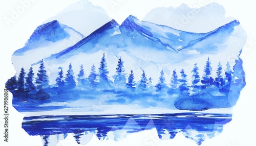 Beautiful winter art water color background illustration