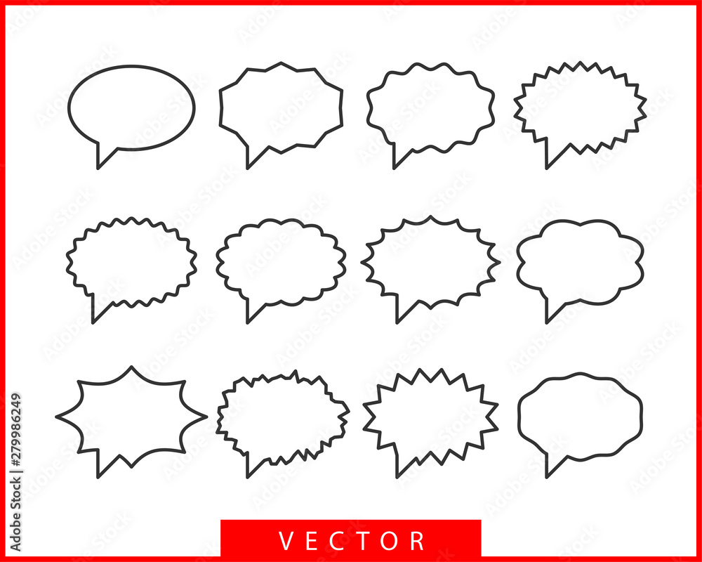Fototapeta premium Set talk bubbles speech vector. Blank empty bubble icon design elements. Chat on line symbol template. Collection dialogue balloon stickers silhouette.