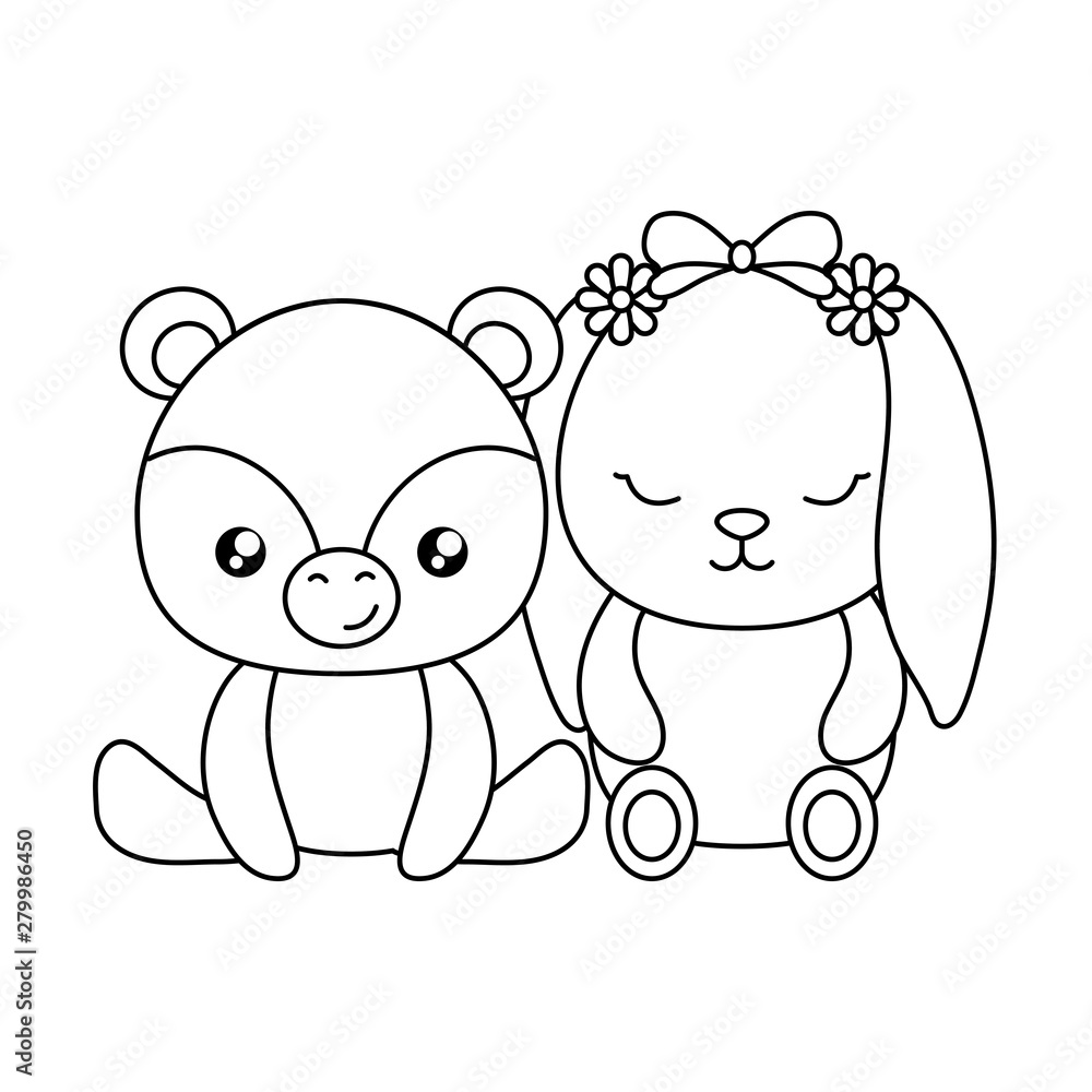 cute little bear with bunny baby character
