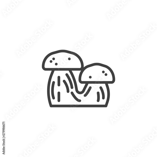 Two mushrooms line icon. Pine bolete linear style sign for mobile concept and web design. Fungus, fungi outline vector icon. Symbol, logo illustration. Vector graphics