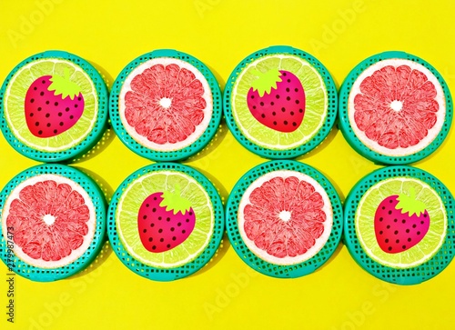 Summer day/ fruits on the colorful background/ bright, modern, creative, trend