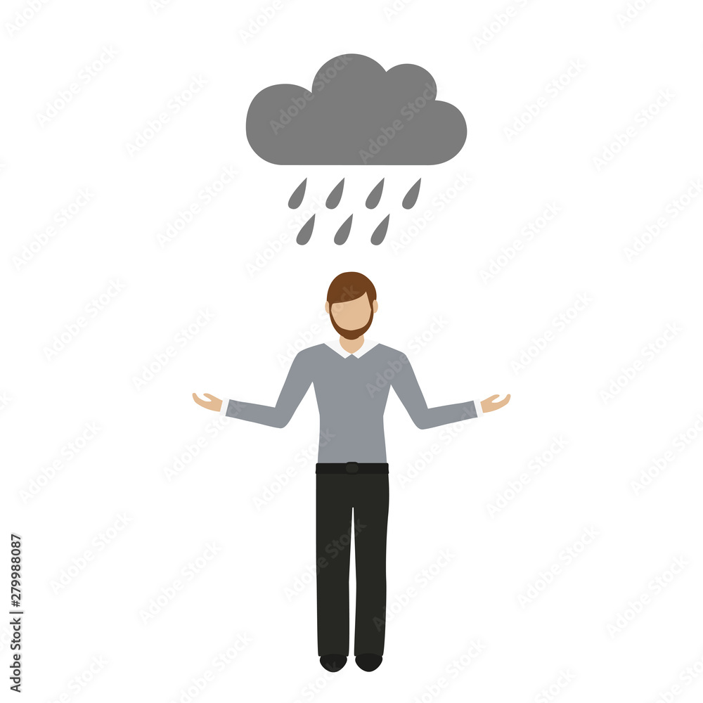 man stands in rain under a cloud vector illustration EPS10