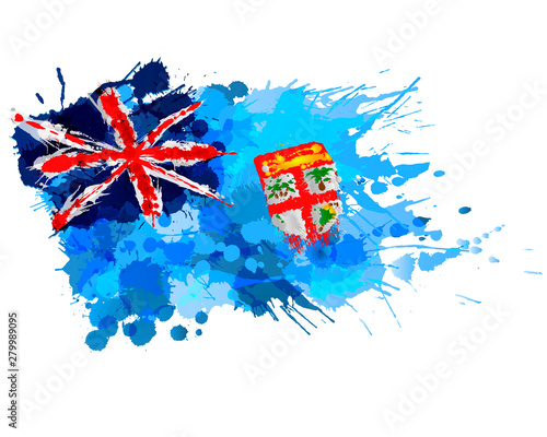 Flag of  Republic of Fiji made of colorful splashes