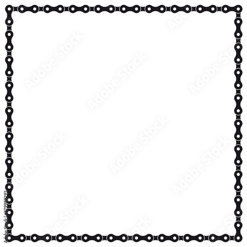 Vector black bike chain. Square frame line. Isolated on white background.