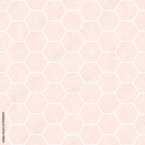 Pastel pink and white hexagonal honeycomb design. Seamless vector pattern with transparent watercolor effect texture. Great for wellness, cosmetic,health products, packaging, baby, stationery