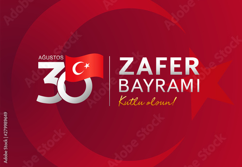 30 august, Zafer Bayrami Victory Day Turkey red card. Translation: Happy Victory Day, Republic of Turkey. Celebration republic, vector text with turkish language for design elements
