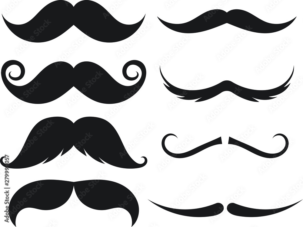 Set of moustache. Decorative elements for booth. Illustrations of accessories or symbols elements. Vector illustration on isolated background. Set of moustache. Decorative elements for booth. Illustrations of accessories or symbols elements. Vector illustration on isolated background.