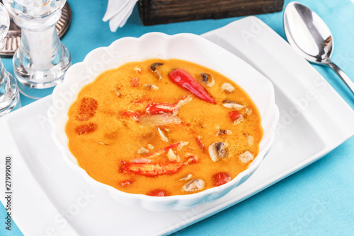  Seafood puree soup with shrimps and crab meat according to Mediterranean recipe