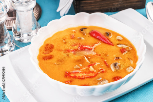  Seafood puree soup with shrimps and crab meat according to Mediterranean recipe