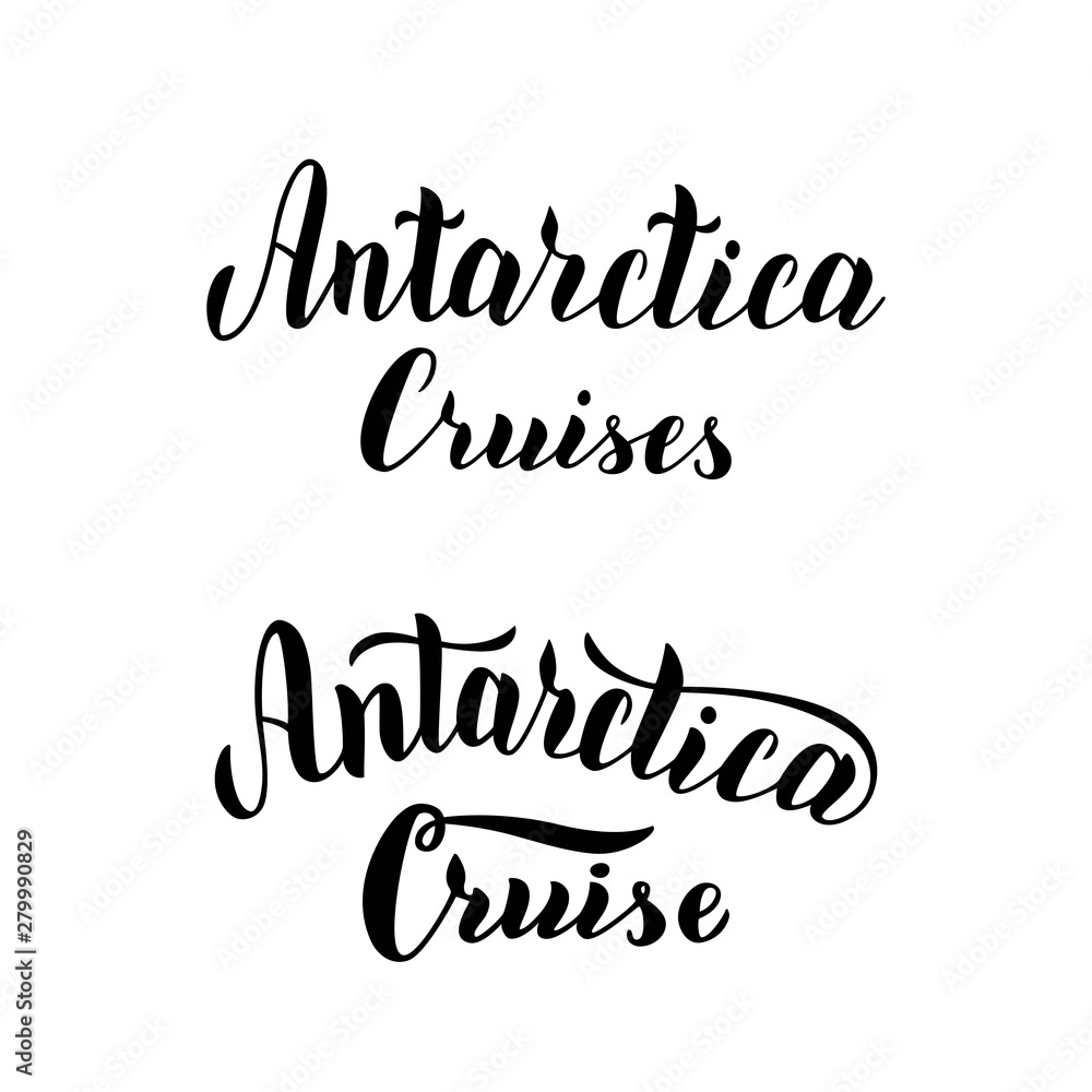 Antarctica cruise tour logo set. Trendy handwritten lettering text. Typography icon for travel agency. Vector eps 10. Antarctica cruise tour logo set. Trendy handwritten lettering text. Typography icon for travel agency. Vector eps 10.
