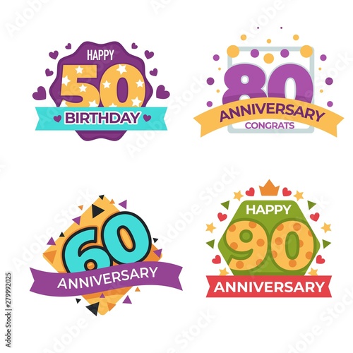 Anniversary and greeting birthday isolated icons aging celebration