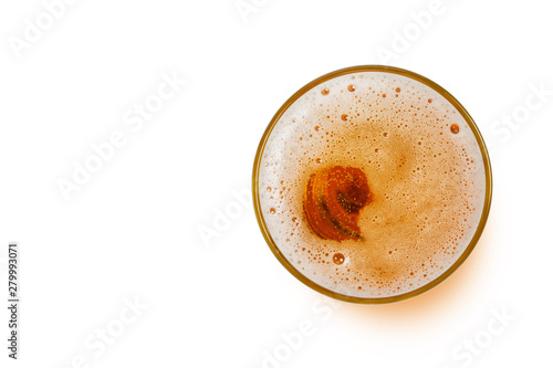 top view of beer bubbles in glass cup isolated on white background. copy space for design. © Freedom Life