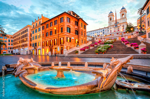 Piazza di spagna in Rome, italy. Spanish steps in Rome, Italy in the morning. One of the most famous squares in Rome, Italy. Rome architecture and landmark.