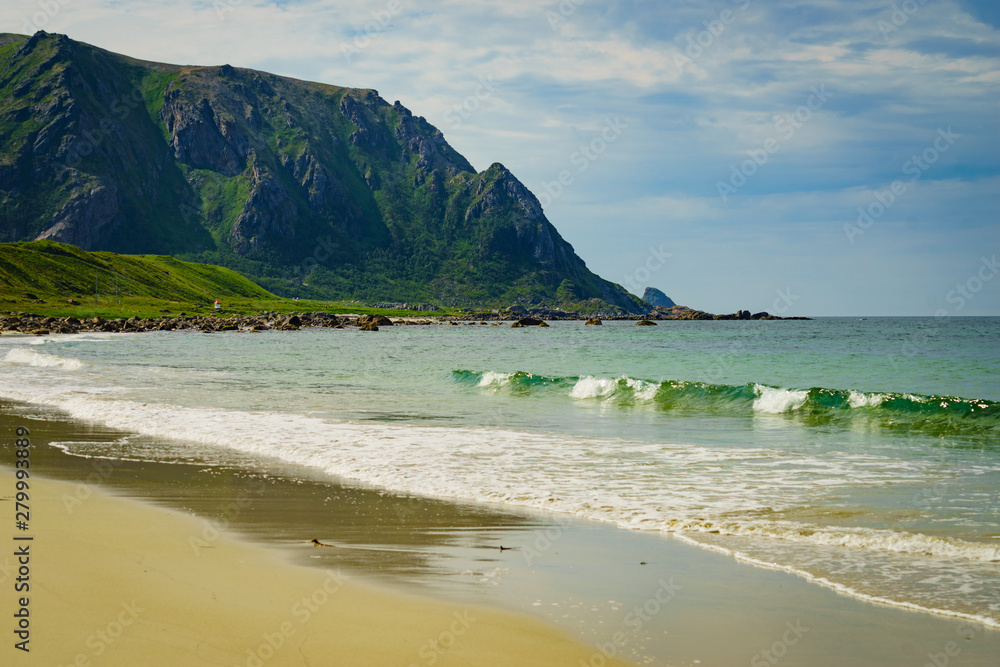 Sea coast sandy beach in resort Bleik Andoya Norway Sea coast sandy beach in resort Bleik Andoya Norway