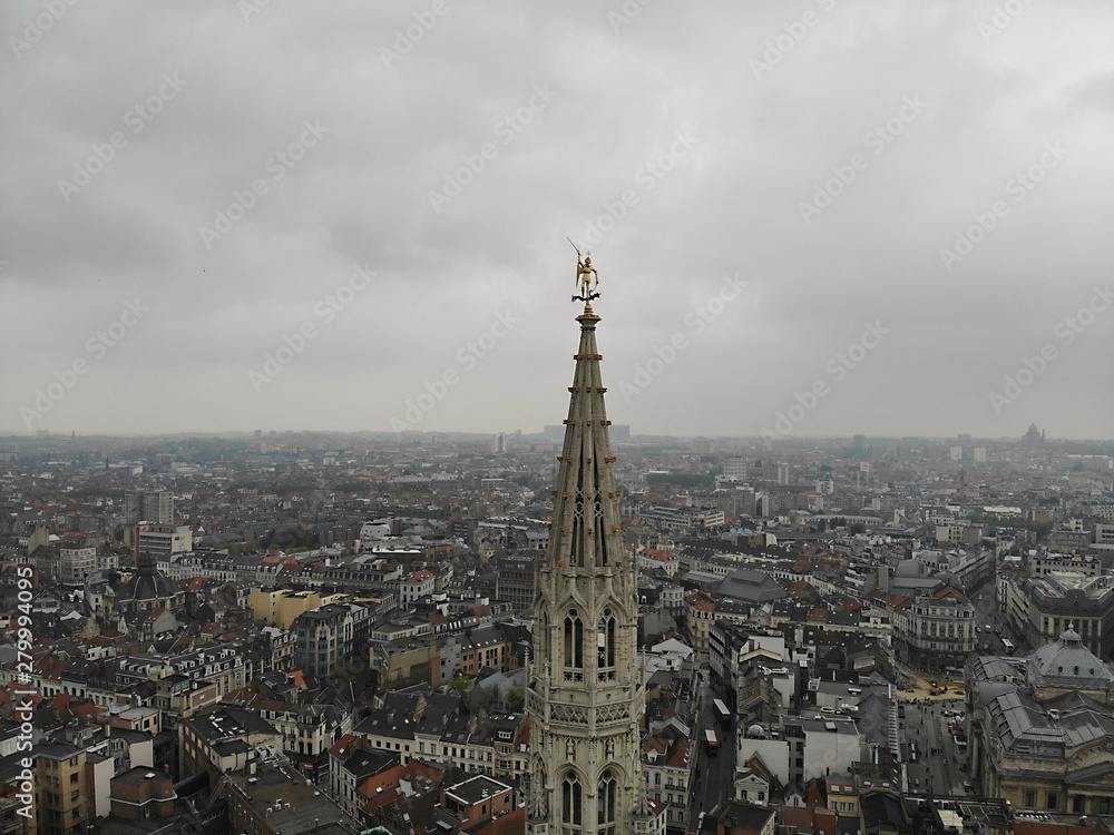 Amazing view from above. The capital of Belgium. Great Brussels. Very historical and touristic place. Must see. View from Drone. Holy place, amazing rooftop