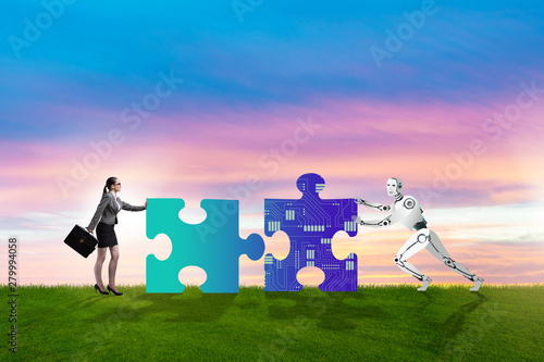 Robot and human cooperating in jigsaw puzzle