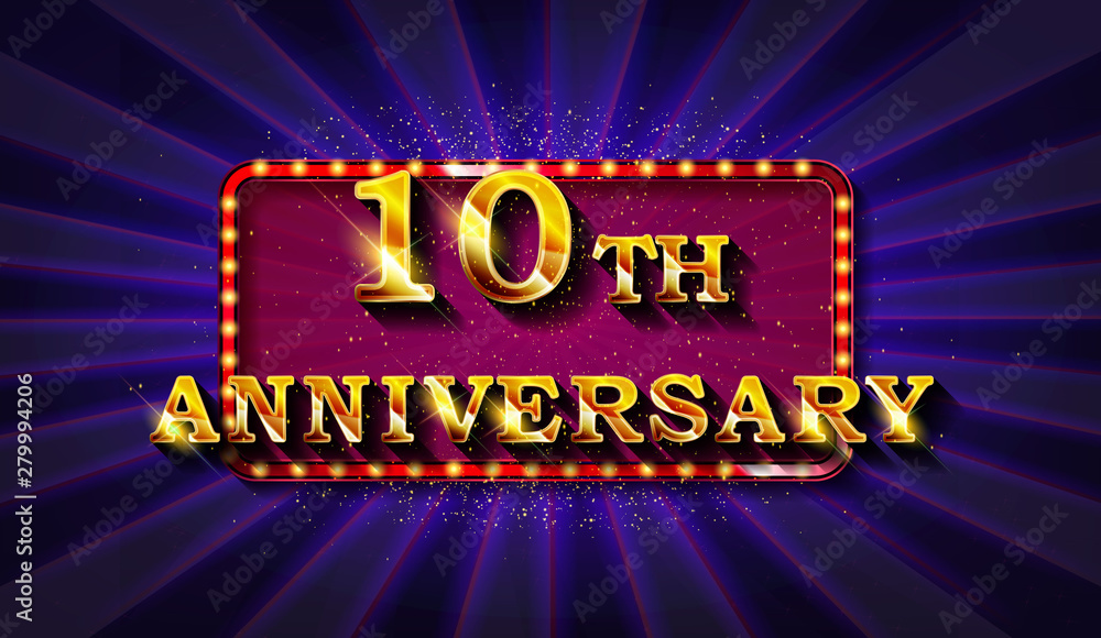 Anniversary 10 years number golden vector logo.