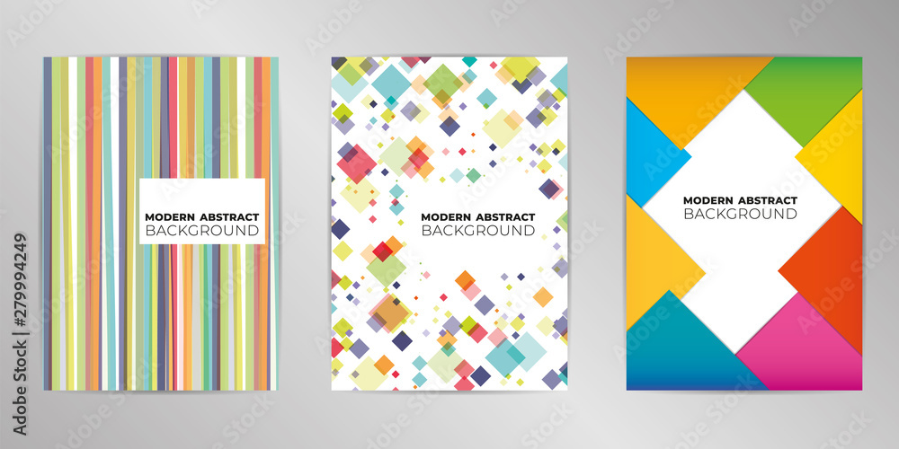 Modern colorful cover design background set A4 format.