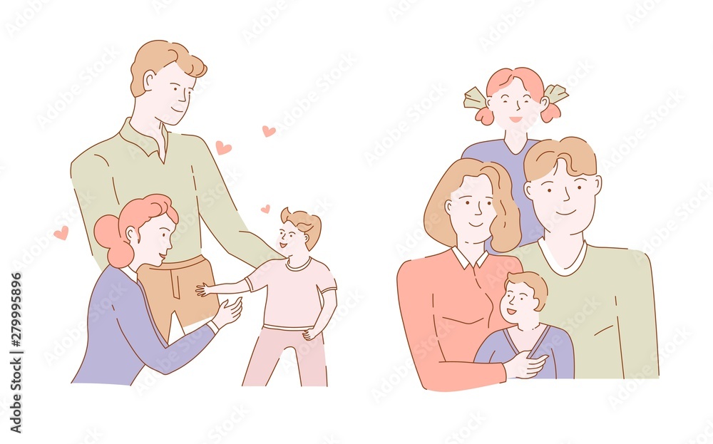 Mother and father children family portrait isolated characters groups Mother and father children family portrait isolated characters groups